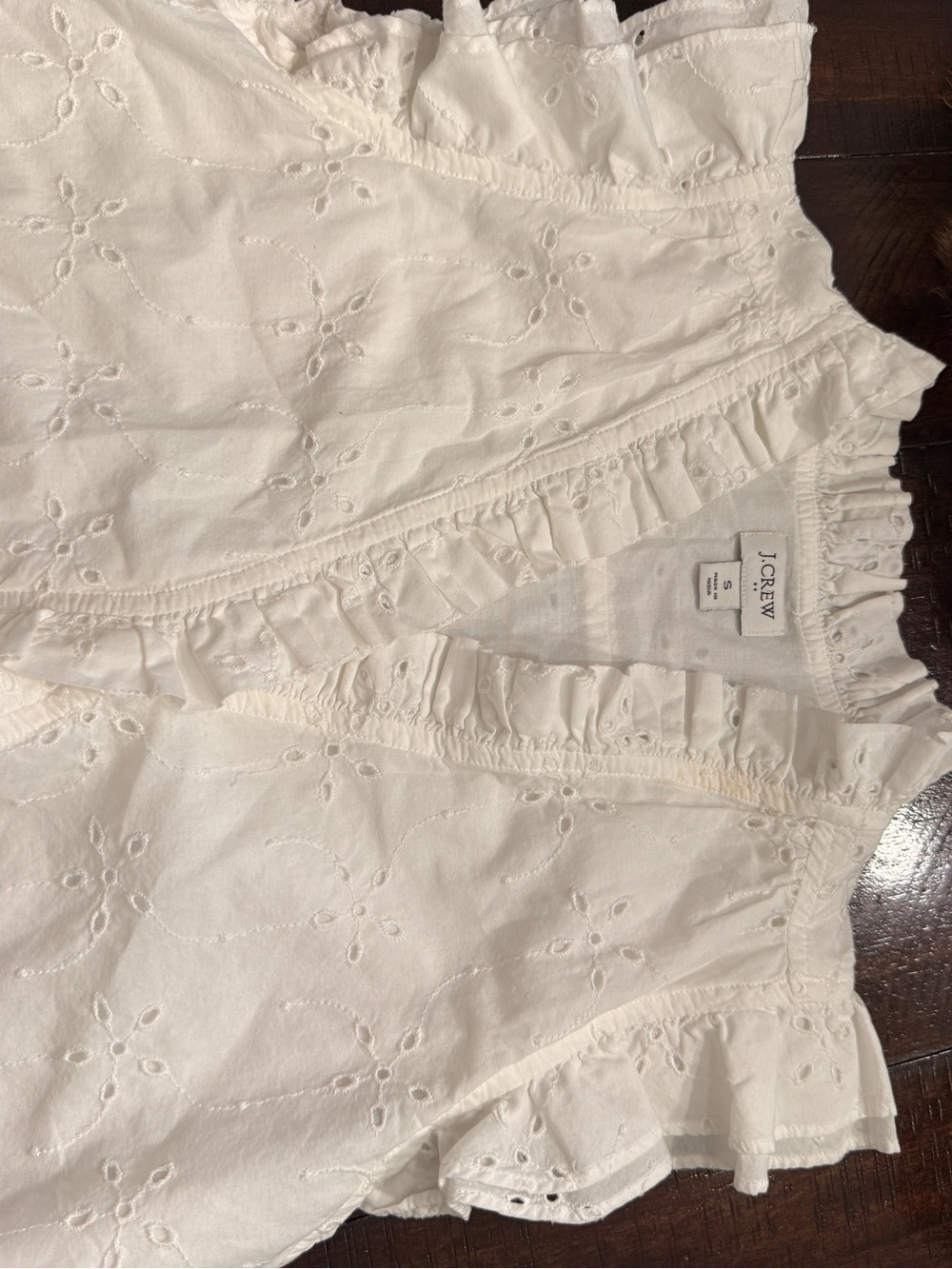 J. Crew Cream Eyelet Ruffle V-Neck Blouse